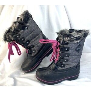 Quest “GIRL’S POWDER” Lace Up Boots/Faux Fur, Thinsulate, Gray Sz 1 (7 3/4")